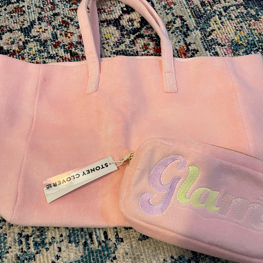 SCL PINK TERRY TOTE AND SMALL POUCH